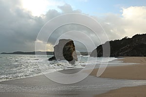 Pillar of rock pummeled by storm waves from the Atlantic