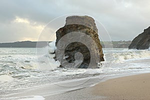 Pillar of rock pummeled by storm waves from the Atlantic