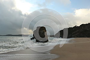 Pillar of rock pummeled by storm waves from the Atlantic