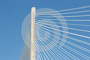 Pillar and ropes new Queensferry Crossing road bridge in Scotland