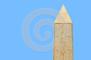 A pillar in the shape of an obelisk in the grounds of the Temple of Karnak.