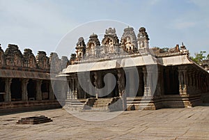 Pillared cloisters or prakara and the Ranga Mandapa, Virupaksha Temple, Hampi, karnataka. Sacred Center. View from the east.