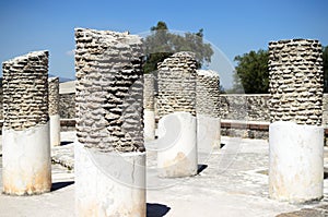 Pillars in ancient Toltec city in Tula
