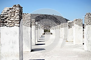 Pillars in ancient Toltec city in Tula