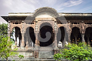 Pillars & Arches of Krishnapura Chhatri, Indore, Madhya Pradesh. Indian Architecture. Ancient Architecture of Indian temple