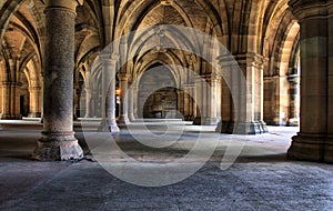 Pillars and arches underneath Glasgow University