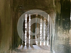 Pillars. Historic built. Ancient architecture. Angkor Wat . Hindu Temple .Cambodia.