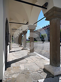 Pillars of Levoca's townhall arcade