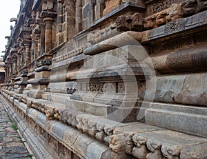 The pillars of the main chamber in Airavatesvara Temple located in Darasuram town in Kumbakonam, India