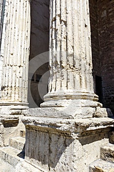 Pillars of the old Roman temple of Minerva and church of Santa Maria sopra Minerva, Assisi, Umbria, Italy