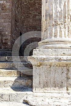 Pillars of the old Roman temple of Minerva and church of Santa Maria sopra Minerva, Assisi, Umbria, Italy