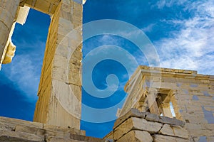 Pillars of Propylaia gateway in Acropolis of Athens, Greece