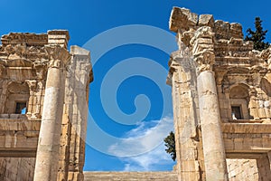 Pillars of Roman Ruins of the Propylaeum at Jerash . Jordan