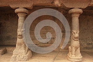 Pillars at Shore temple Mahabalipuram, Tamil Nadu,