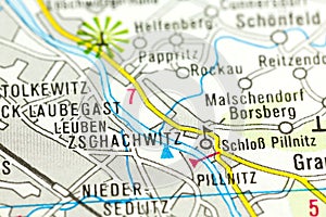 Pillnitz Castle on map, Saxony