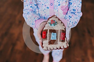 Pillow in children`s hands