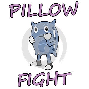 Pillow getting ready for pillow fight.