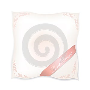 Pillow isolated on white background with ribbon for typing