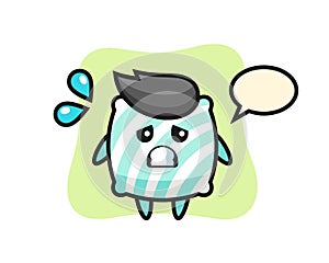 Pillow mascot character with afraid gesture