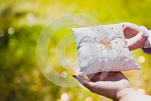 Pillow wedding love rings white decoration