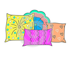 Pillow on a white background. A set of various decorative pillows. Vector