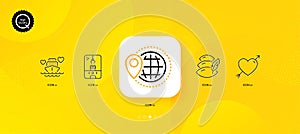 Pillow, World travel and Honeymoon cruise minimal line icons. For web application, printing. Vector