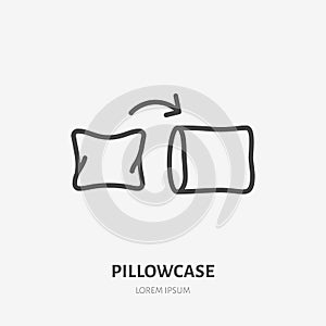 Pillowcase line icon, vector pictogram of pillow with case. Bed linen, interior illustration, home textile sign photo