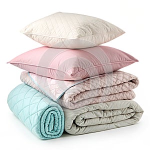 Pillows blankets display isolated on white background