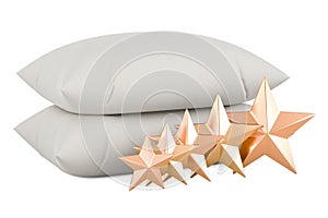 Pillows with five golden stars, 3D rendering