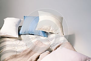 Pillows and mattress on a white background