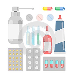 Pills against diseases vector set. Pills in your medicine chest.