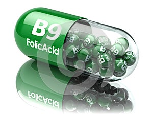 Pills with b9 folic acid element. Dietary supplements. Vitamin c photo