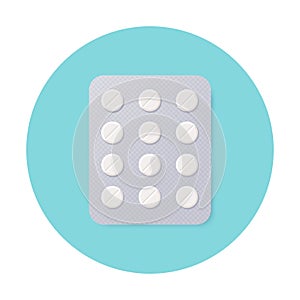 Pills Blister Pack with White Round Pills.