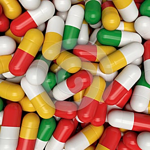 Pills capsule background, 3D rendering
