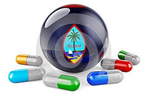 Pills capsule with Guamanian flag. 3D rendering