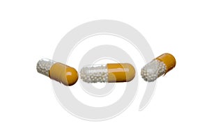 Pills capsule isolated on white background photo