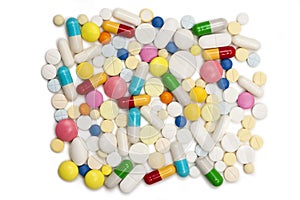 Pills and capsules heap