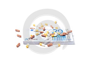 Pills capsules of medicament with money