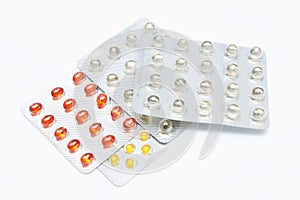 Pills, capsules on white background, Pharmacy, Medicine