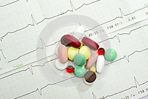 Pills on the cardiogram background