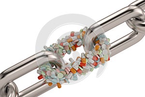 Pills and chain Isolated on white background. 3d illustration