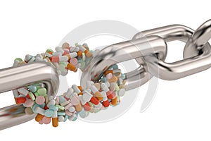 Pills and chain Isolated on white background. 3d illustration