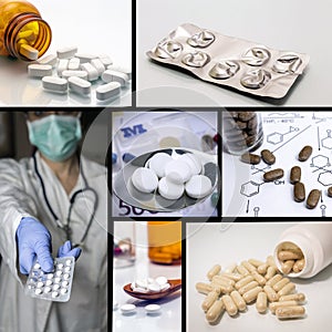 Pills collage. Medicine and health