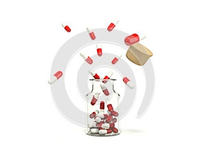 Pills coming out from the medicine bottle