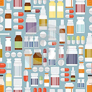 Pills and Drugs in Seamless Pattern