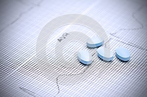 pills on an EKG chart