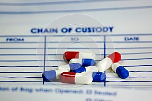 Pills on an evidence bag