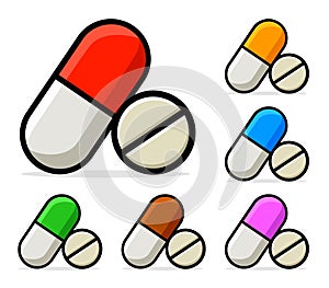 pills icons on white background