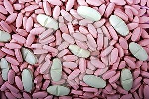 Pills lie on table close-up. Drugs, painkillers, colds and other medicines.