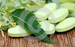 Pills made from medicinal neem flower and leaves